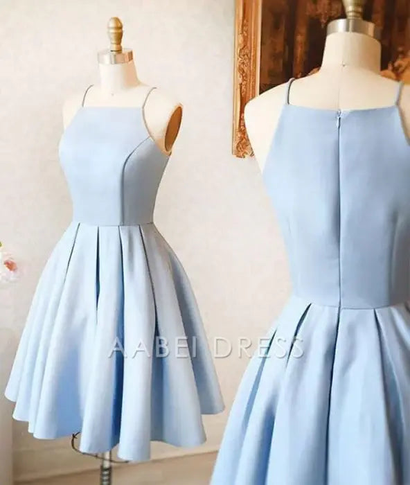 AABEI DRESS New Homecoming Dress A-Line Spaghetti Straps Sleeveless Satin Simple Short Prom Dress