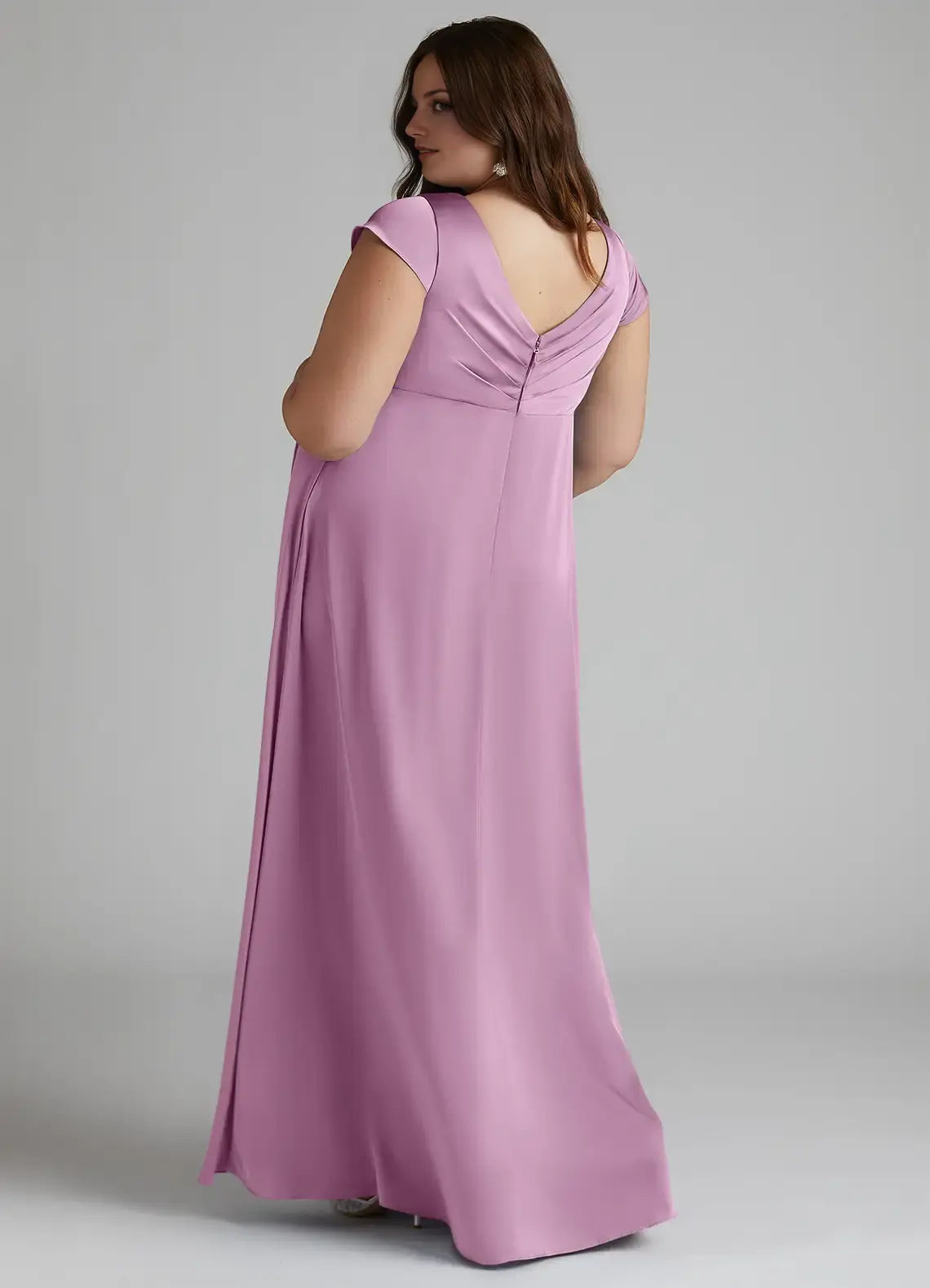 Wedding Guests Dresses Wisteria A-Line V Neck Cap Sleeve Pleated Side Fork V Back Floor-Length Elegant Pregnant Woman Plus Size Formal Dress Discount Hot Sale Prom Dress