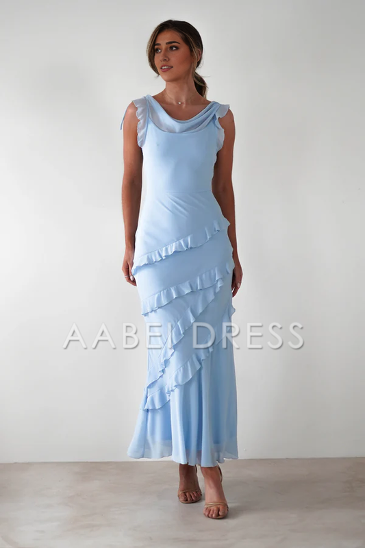 AABEI DRESS Prom Dress Closed Neck Cap Sleeves Tiers Ruched Sophisticated Elegant Dress