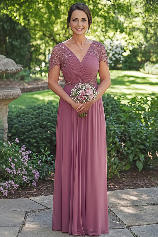 AABEI DRESS Mother Of The Bride Dress Sparkly A-Line Wrap Sequined Short Sleeves Chiffon Retro Long Formal Wear Dresse