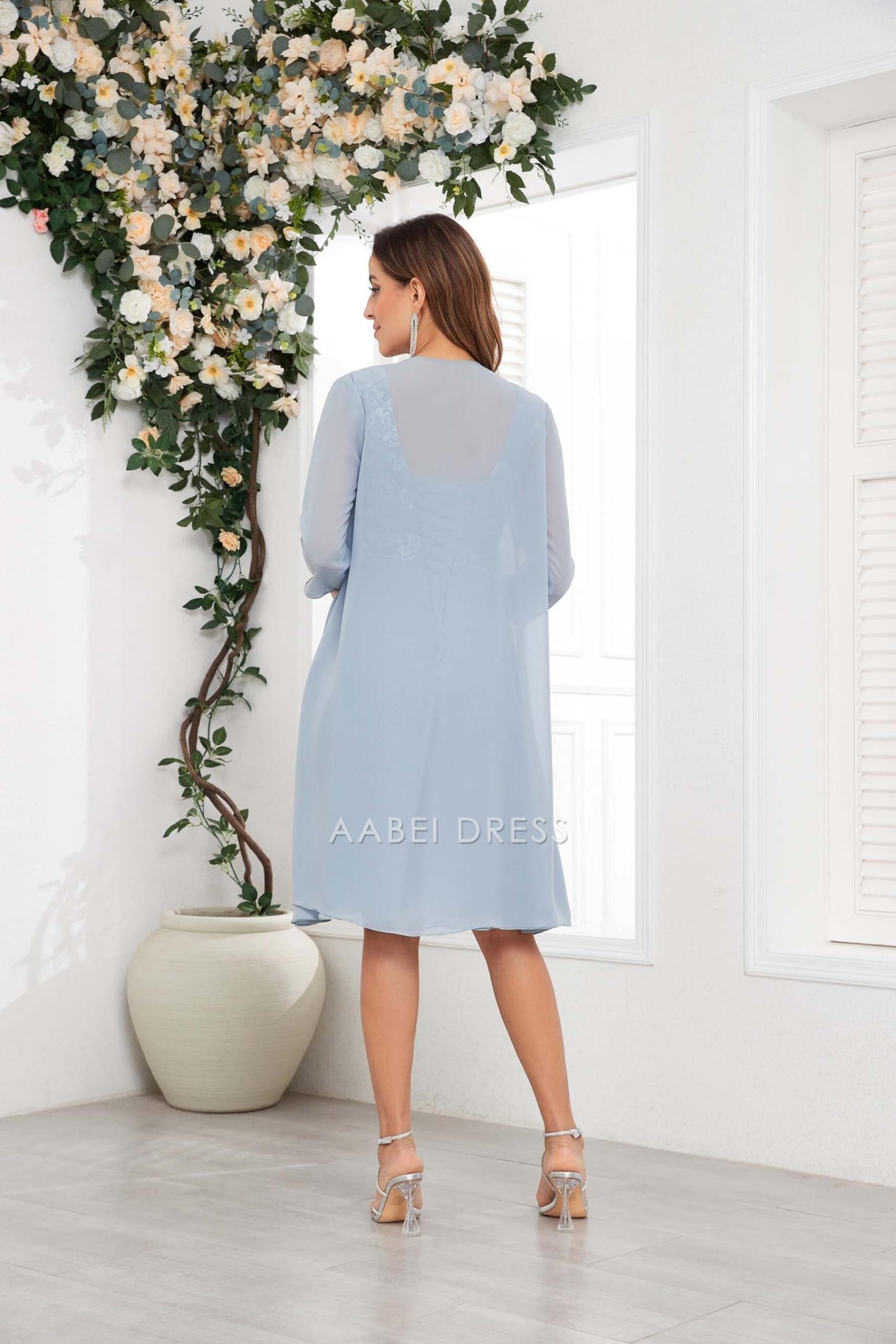 AABEI DRESS High Quality Mother of The Bride Dress 2 Pieces Knee Length Lace Chiffon Ruched Elegant Formal Dresses
