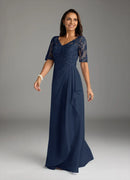 AABEI DRESS Wedding Guests Dresses A-Line V-Neck Short Sleeve Lace Applique Cascading Ruffles Fashion Elegant Mother of the Bride Dress
