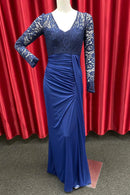 AABEI DRESS High Quality Mother of The Bride Dress V-Neckline Lace Long Sleeve Ruched Side Elegant Floor Length Dress Formal Dress