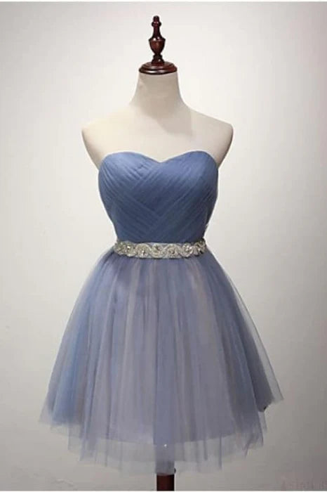 AABEI DRESS New Homecoming Dress A-line Strapless Pleated Tulle Sash Cocktail Party Dresses for Teens Short Prom Dress