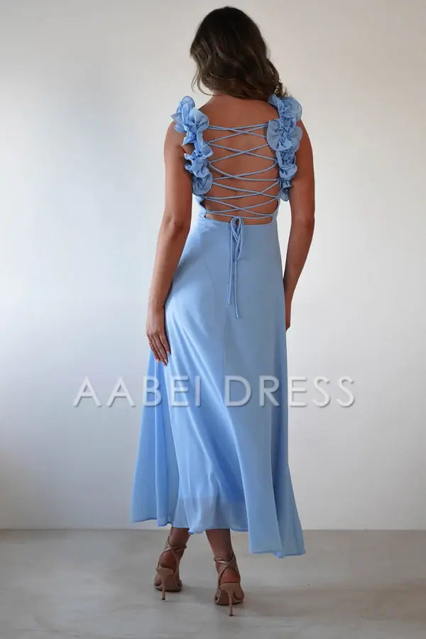 AABEI DRESS Prom Dress Chiffon Cute Ruffle Straps Pleated Bodice Backless Exquisite Elegant Dress