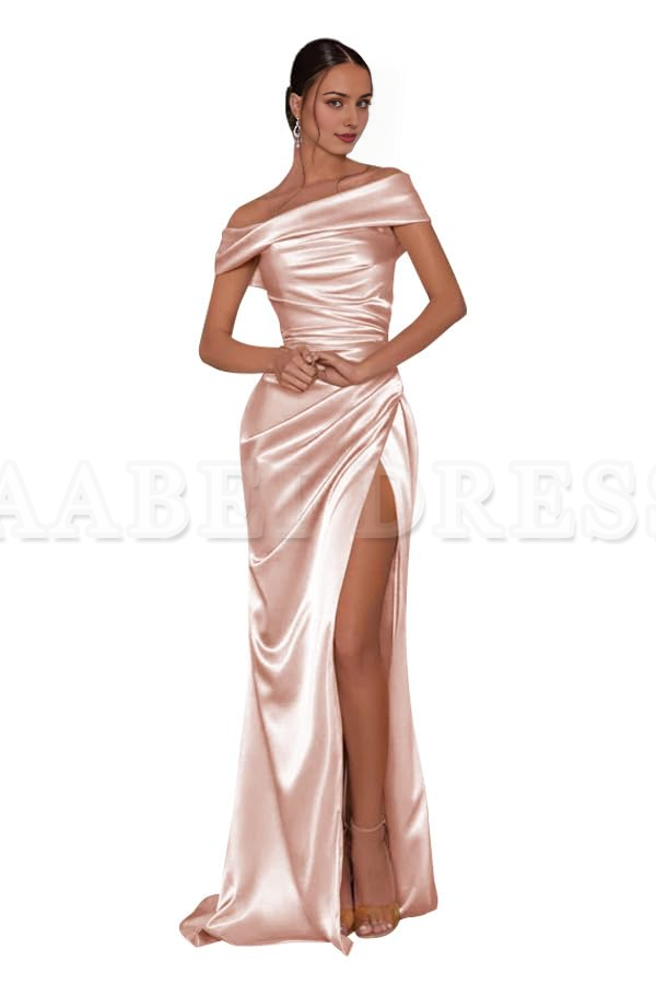 Prom Dress Off The Shoulder Satin Mermaid Bridesmaid Dresses Corset Evening Gowns with Slit Formal Wear Dresses