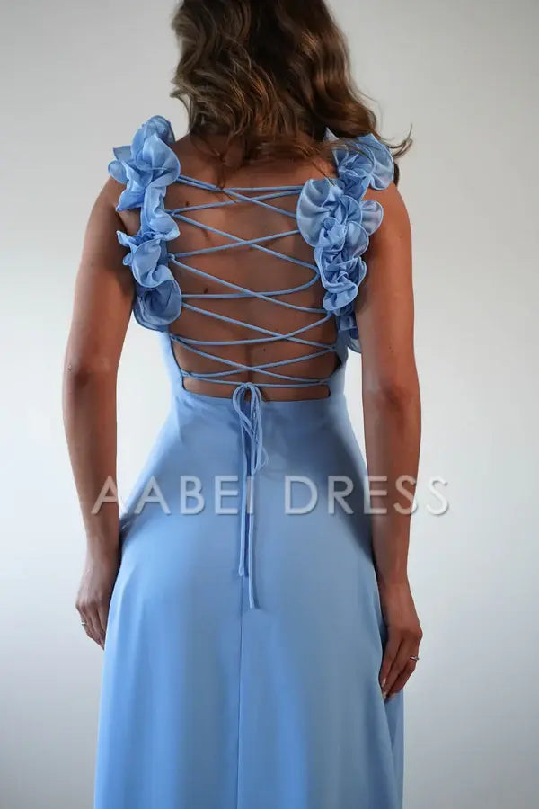 AABEI DRESS Prom Dress Chiffon Cute Ruffle Straps Pleated Bodice Backless Exquisite Elegant Dress