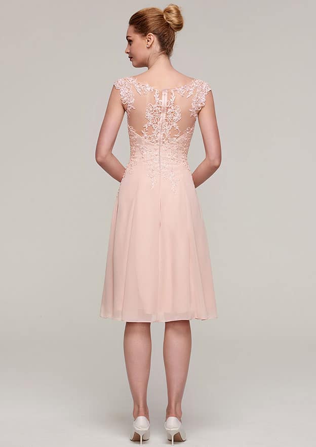 Classic Elegant Wedding Guest Dresses Pink Chiffon A-line Boat Neck Sleeveless Lace Appliqued With Long Sleeves Jacket Two-Piece Knee-Length Bargain Mother of the Bride Dress
