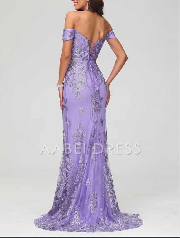 AABEI DRESS Mermaid Off the Shoulder Sleeveless Elegant Tulle Sweep Train Dress High Quality Evening Dress
