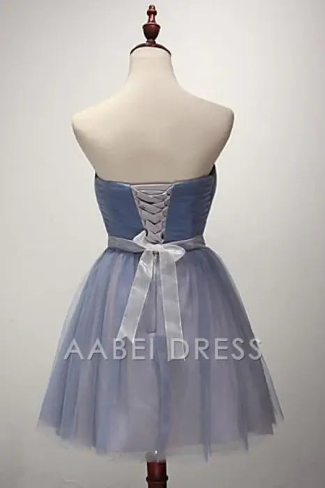 AABEI DRESS New Homecoming Dress A-line Strapless Pleated Tulle Sash Cocktail Party Dresses for Teens Short Prom Dress
