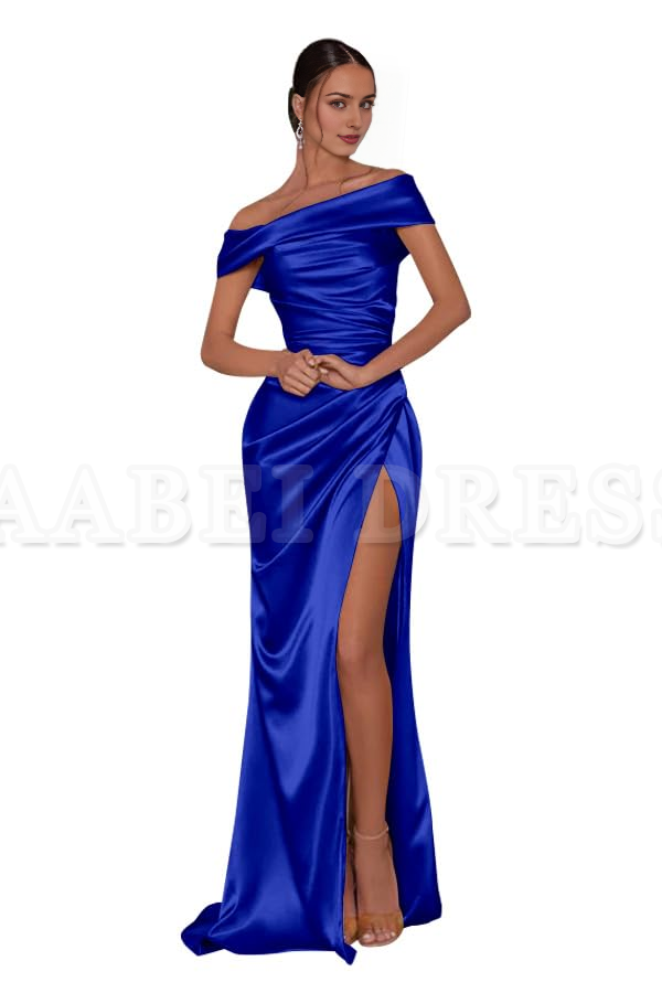 Prom Dress Off The Shoulder Satin Mermaid Bridesmaid Dresses Corset Evening Gowns with Slit Formal Wear Dresses