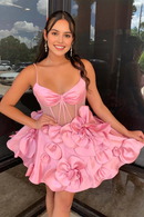 AABEI DRESS New Homecoming Dress Unique Fashion A-Line V-Neck Spaghetti Strap Sleeveless 3D Florals Backless Intricate Short Prom Dresse