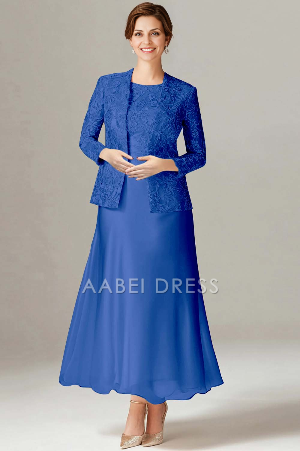 AABEI DRESS Mother Of The Bride Dress A-Line Boat Neck 2-Piece Lace Long Sleeves Fashion Formal Wear Dresses