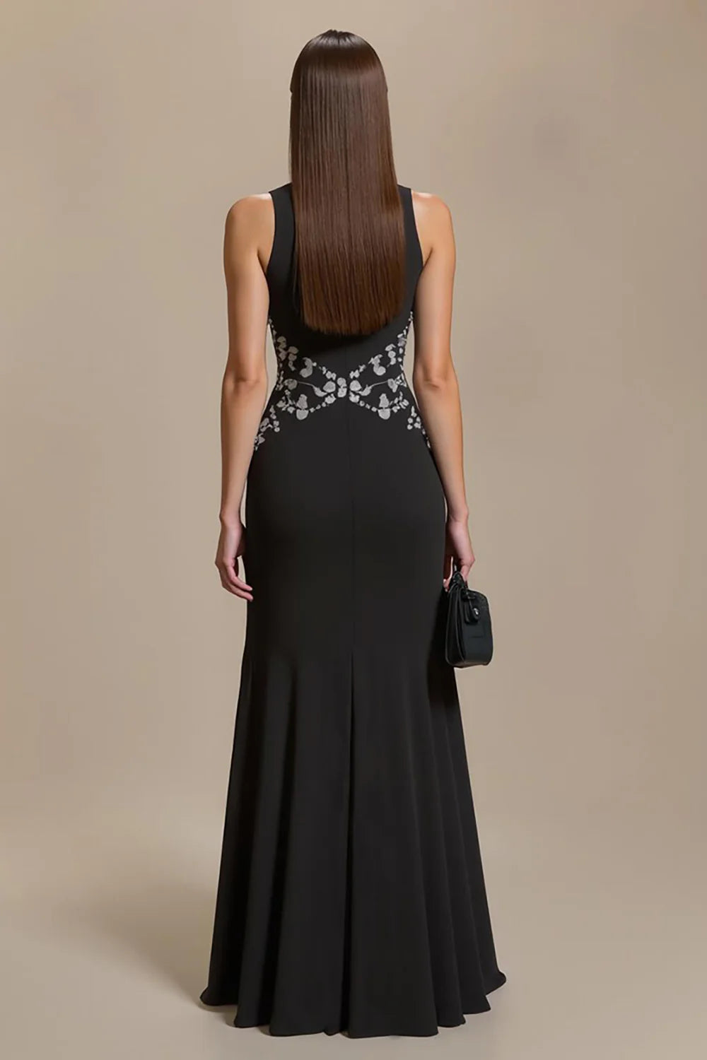 Wedding Guest Dress Black Sheath Round Neck Sleeveless with Appliques Elegant Long Mother of the Bride Dress