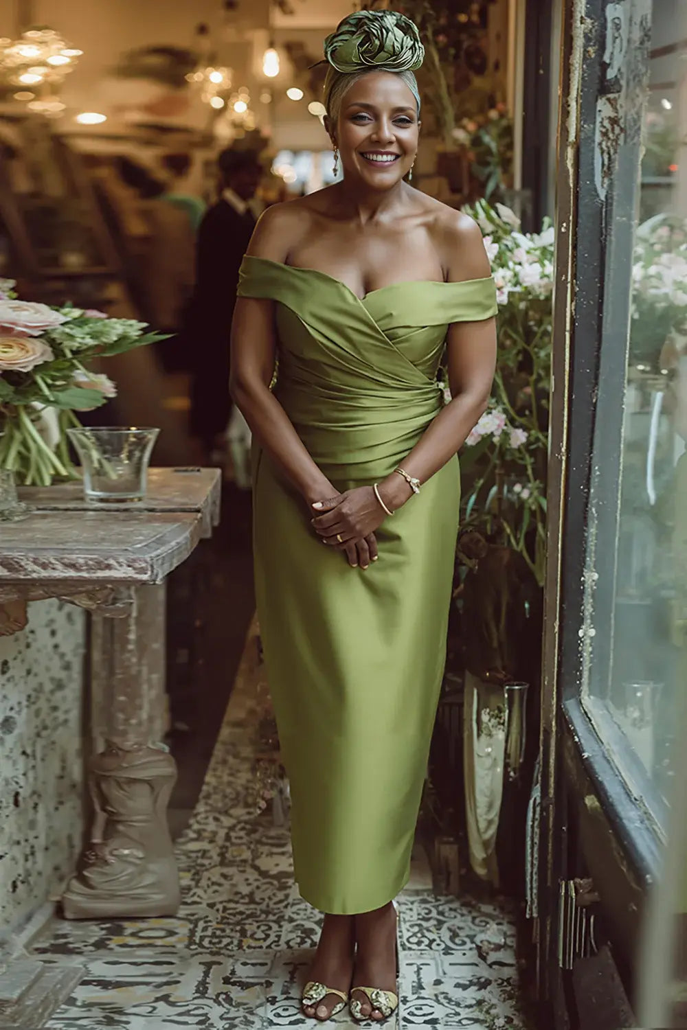 Dusty Sage Elegant Sheath Off the Shoulder Sweetheart Neckline Pleated Backless Wedding Guest Dress For Women New Style Mother of the Bride Dress