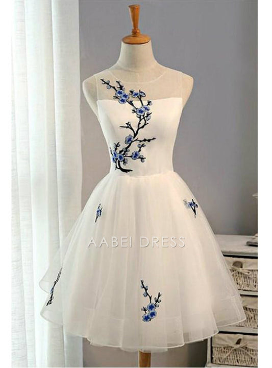 AABEI DRESS New Homecoming Dress Exquisite A-Line Round Neck sleeveless Tulle Retro Applique Short Prom Dresse