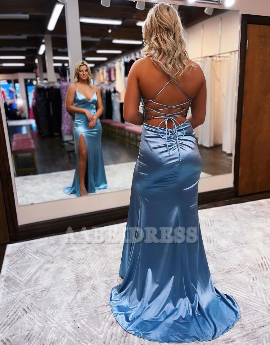 Evening Dress Deep V Neck Mermaid Spaghetti Straps Sweep Train Backless Side Fork Sexy Charming Formal Women's Dresses