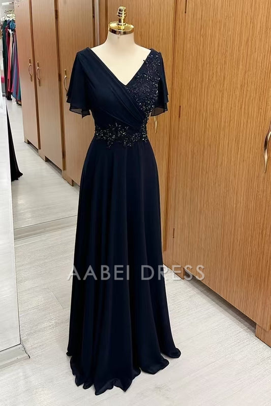 AABEI DRESS High Quality Mother of The Bride Dress A Line V-Neck Flutter Sleeves Beaded Embroidery Exquisite Dress Formal Dress