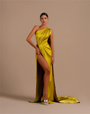Prom Dress One Shoulder High Slit Satin Ball Gown Long Mermaid Elegant Cultivate oneself Formal Wear Dresses