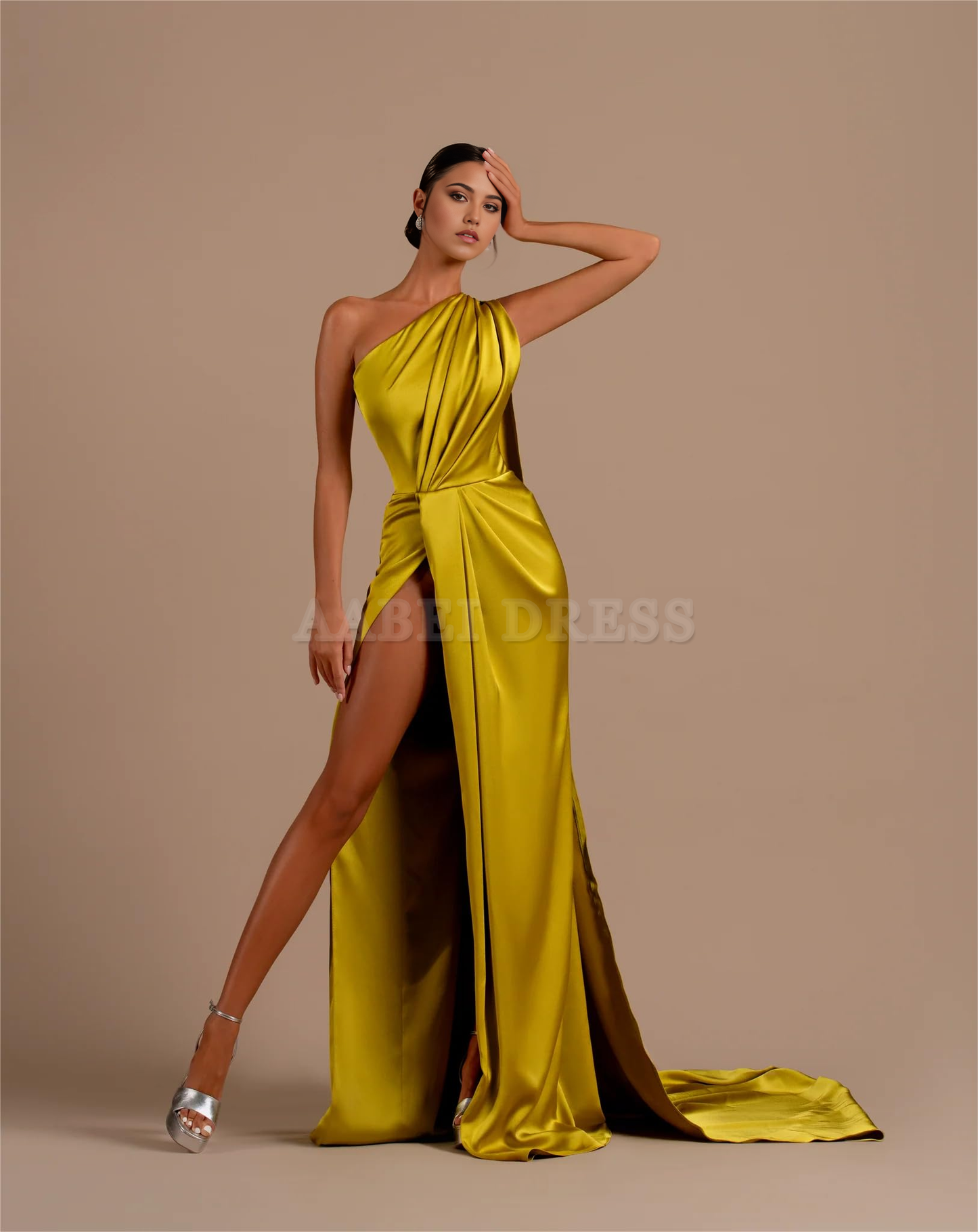 Prom Dress One Shoulder High Slit Satin Ball Gown Long Mermaid Elegant Cultivate oneself Formal Wear Dresses
