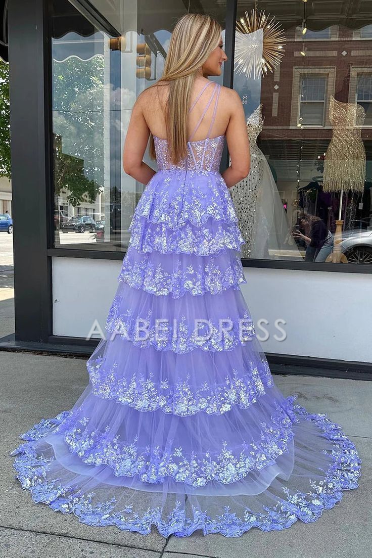AABEI DRESS Prom Dress Mermaid One Shoulder Tulle Tiered Sequins Appliques High Quality Formal Dress