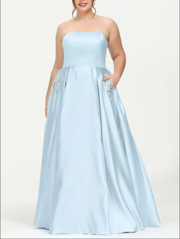 AABEI DRESS A-line Strapless Floor-length Princess Dress Sweep Train Plus Size Elegant Evening Dress