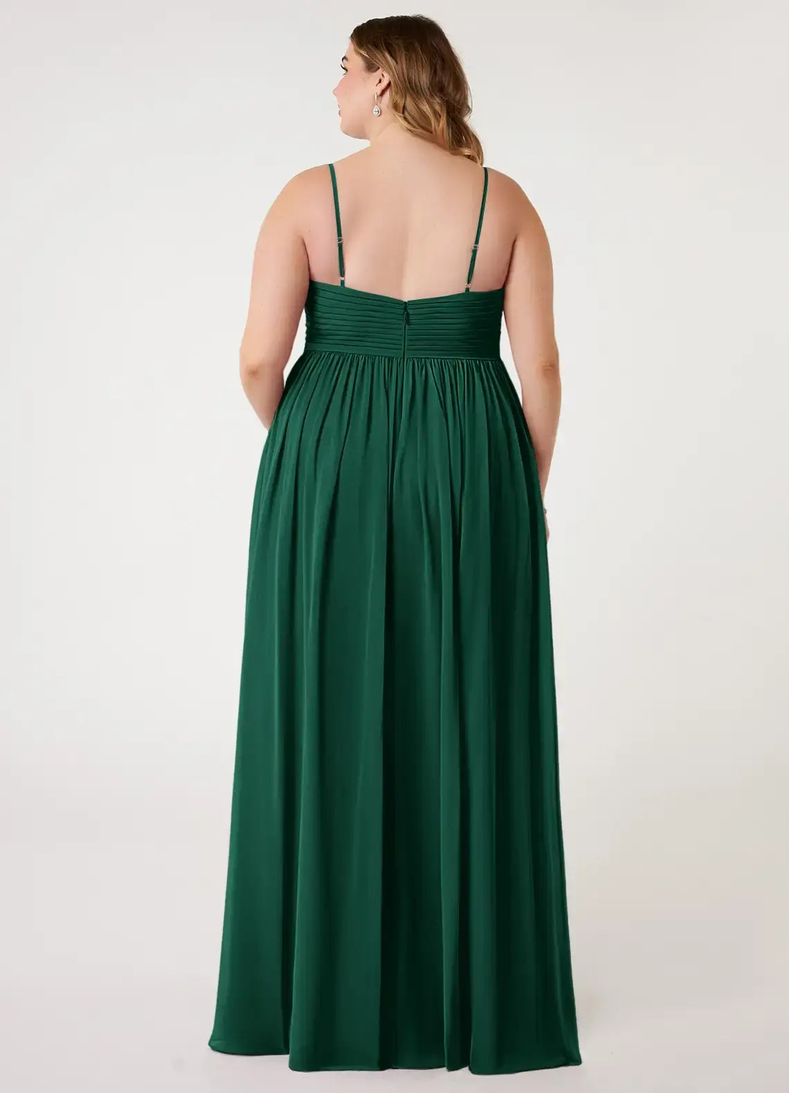 Wedding Guests Dresses Emerald A-Line Spaghetti Strap V Neck Sleeveless Pleated Side Fork Backless Floor-Length Elegant Plus Size Formal Dress Discount Hot Sale Prom Dress