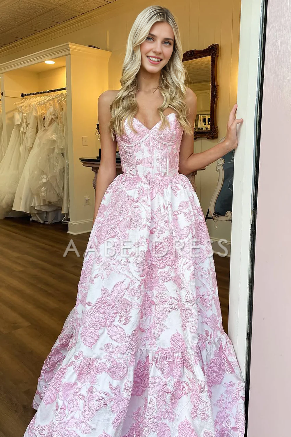 AABEI DRESS Prom Dress Lovely Sweetheart A-Line Zipper Back Long Retro Print Exquisite Formal Dress