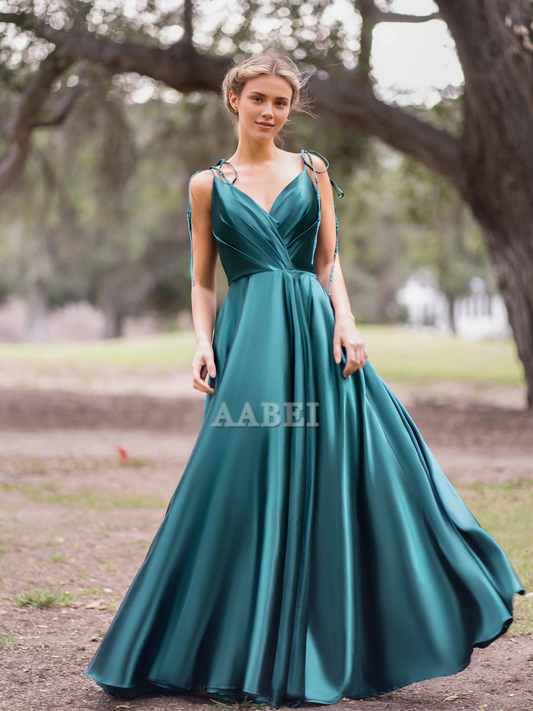 Evening Dress V Neck Lace up A-Line Pleated Floor Length Sweep Train High Quality Elegant Formal Women's Dresses