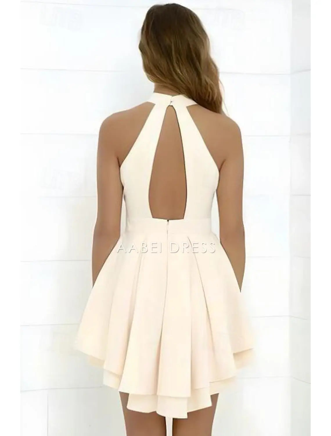 AABEI DRESS New Homecoming Dress A-Line Elegant Holiday Graduation Sleeveless Halter Neck Satin Pleats Simple Short Prom Dresse
