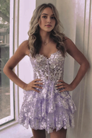 AABEI DRESS New Homecoming Dress Sparkly Lace A-Line Sweetheart Sleeveless Tiered Exquisite Short Prom Dresse