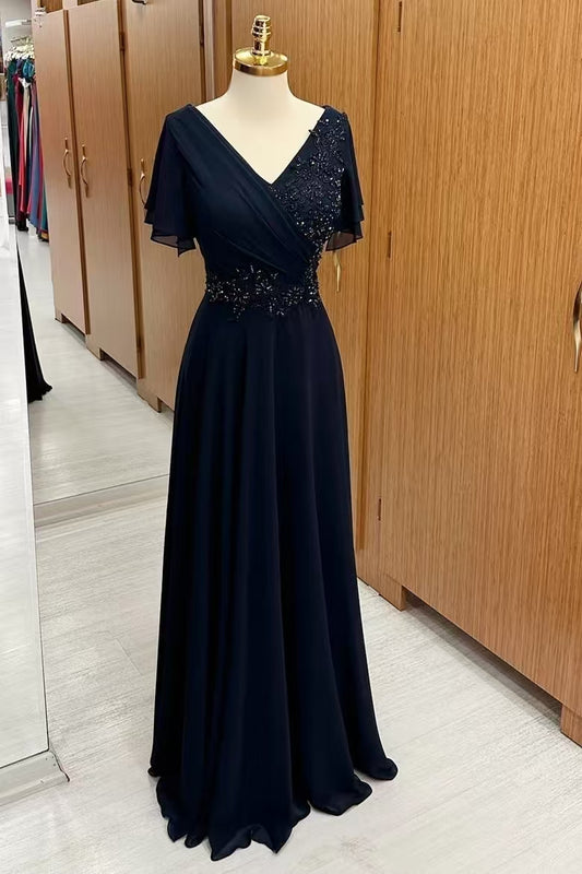 AABEI DRESS High Quality Mother of The Bride Dress A Line V-Neck Flutter Sleeves Beaded Embroidery Exquisite Dress Formal Dress