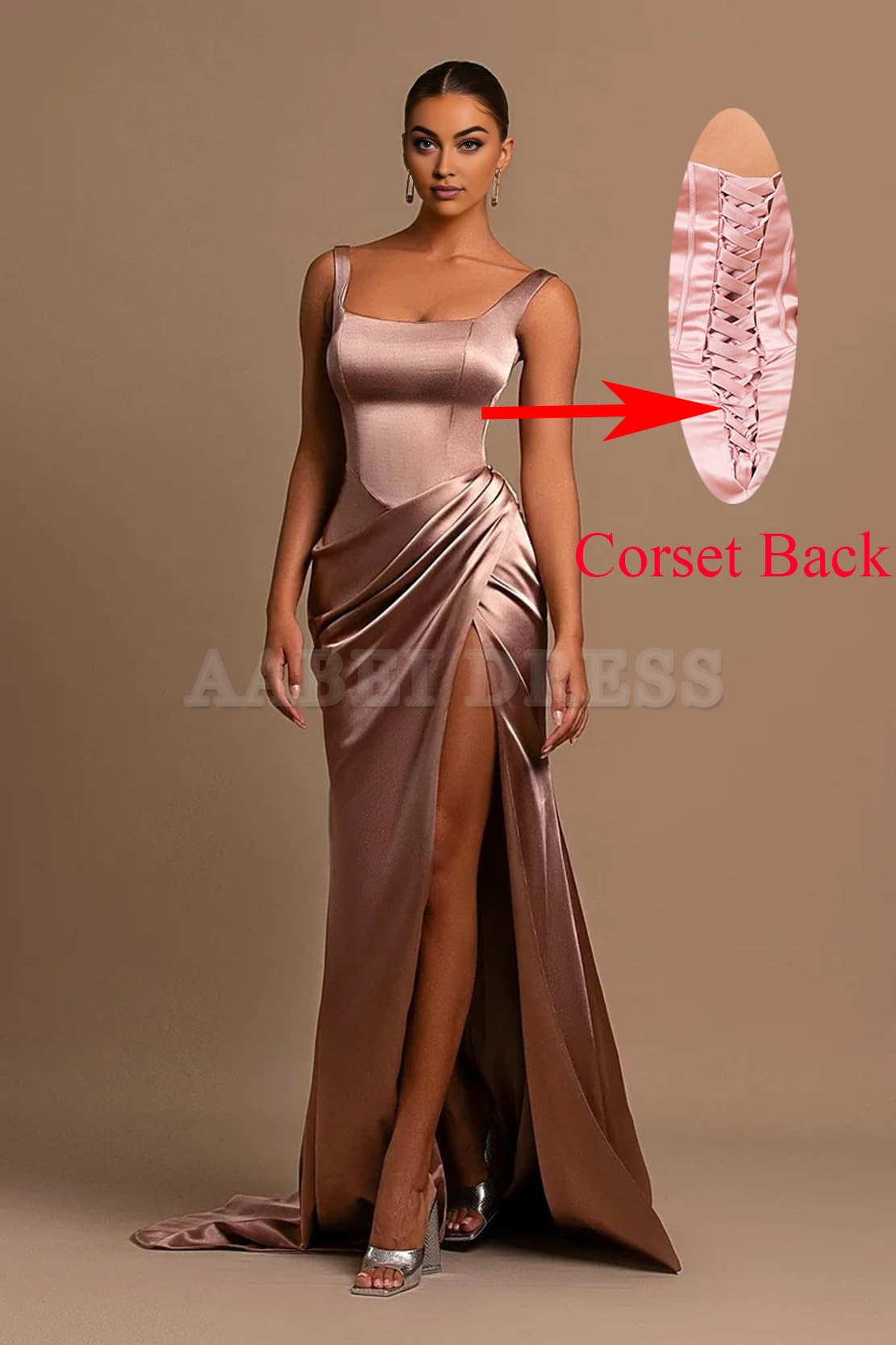 Prom Dress Mermaid Satin Ball Gown Square Neck Pleated High Side Fork Wedding Guest Formal Wear Dresses