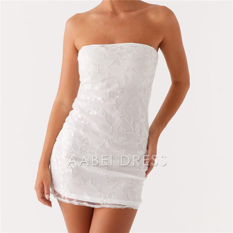 AABEI DRESS New Homecoming Dress Sequin Strapless Mini Dress Sparkly Backless Tube Dress Floral Bodycon Party Club Dresses Prom Dress