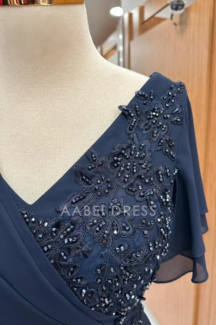 AABEI DRESS High Quality Mother of The Bride Dress A Line V-Neck Flutter Sleeves Beaded Embroidery Exquisite Dress Formal Dress