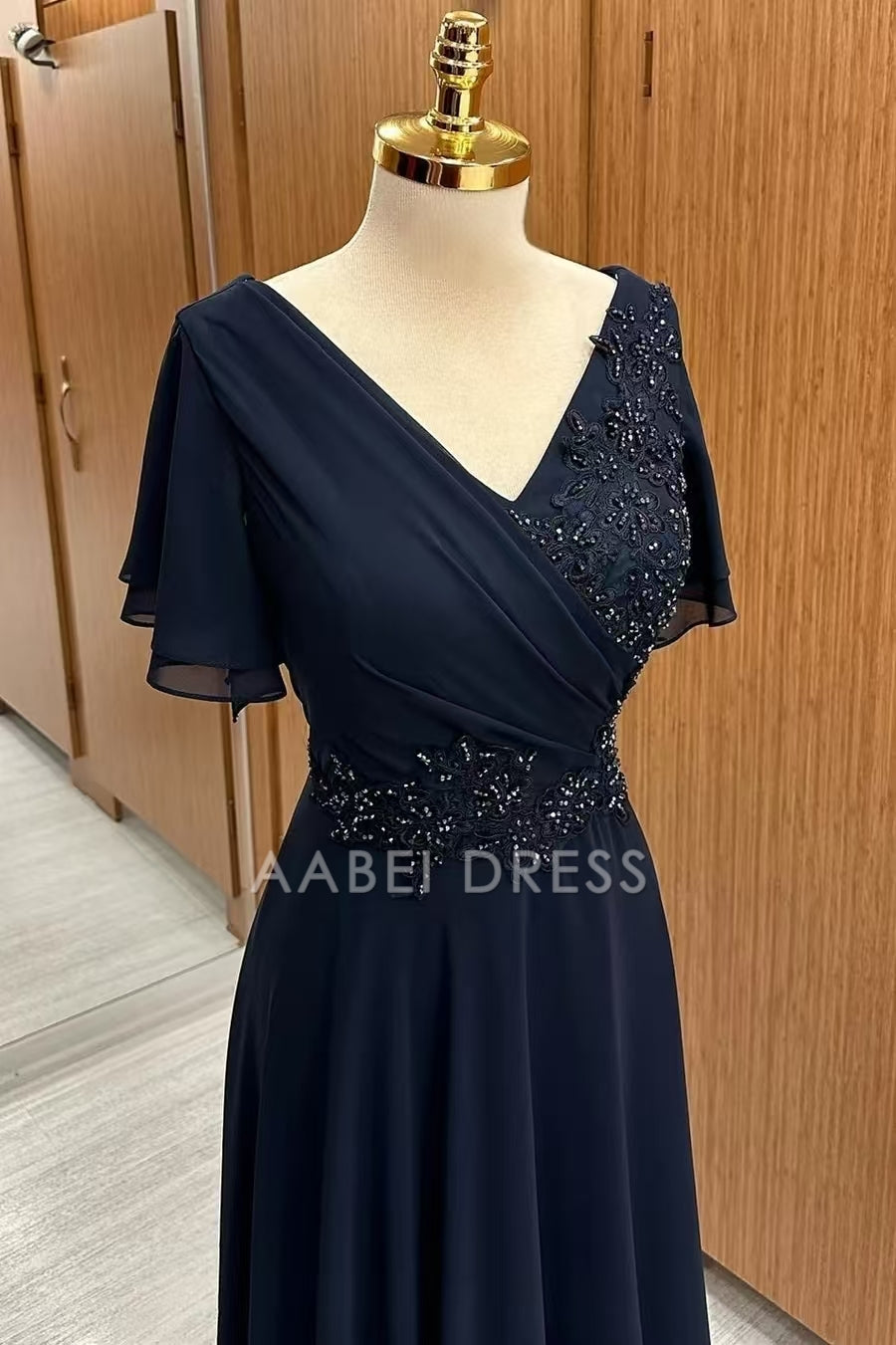 AABEI DRESS High Quality Mother of The Bride Dress A Line V-Neck Flutter Sleeves Beaded Embroidery Exquisite Dress Formal Dress