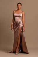 Prom Dress Mermaid Satin Ball Gown Square Neck Pleated High Side Fork Wedding Guest Formal Wear Dresses