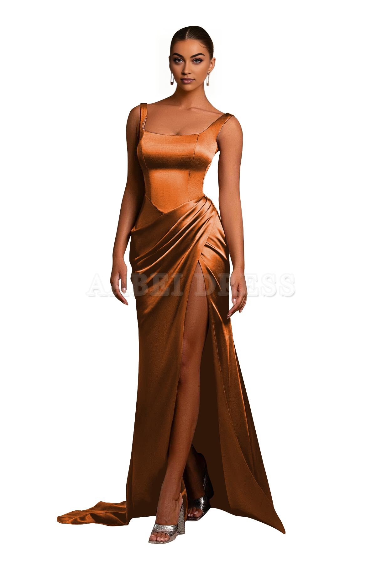 Prom Dress Mermaid Satin Ball Gown Square Neck Pleated High Side Fork Wedding Guest Formal Wear Dresses