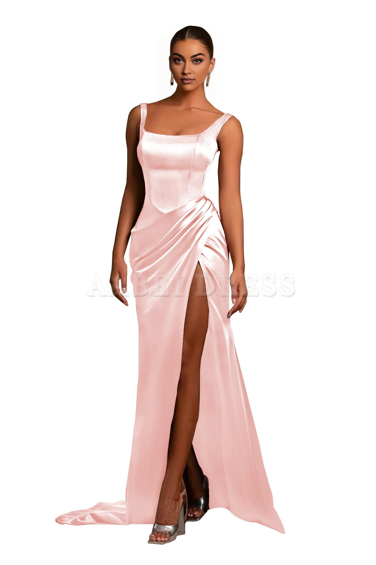 Prom Dress Mermaid Satin Ball Gown Square Neck Pleated High Side Fork Wedding Guest Formal Wear Dresses
