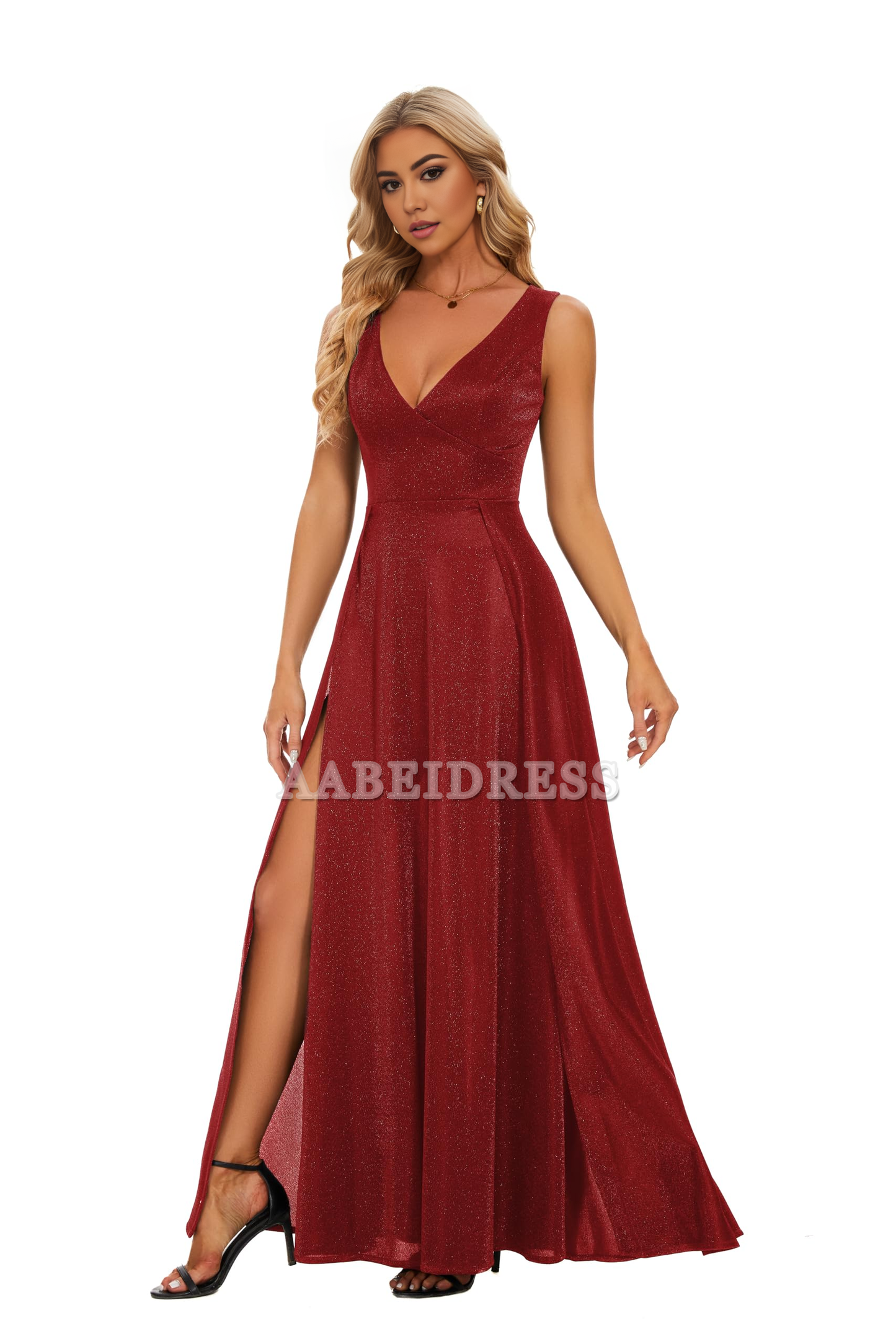 Prom Dress V Neck Elegant Sparkle Evening Long Party High Slit Wedding Guest Dresses Formal Wear Dresses