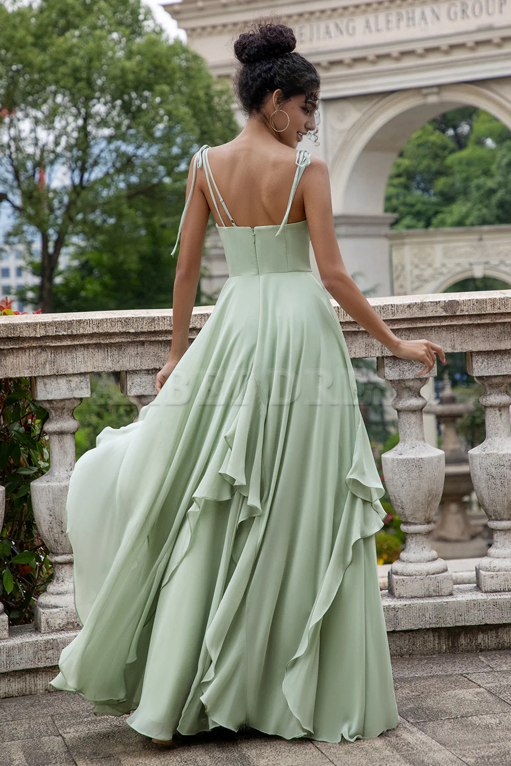 Prom Dress A Line Spaghetti Straps Ruched Chiffon Long Bridesmaid Dress Ruffles Lace up Elegant Simple Formal Wear Dresses