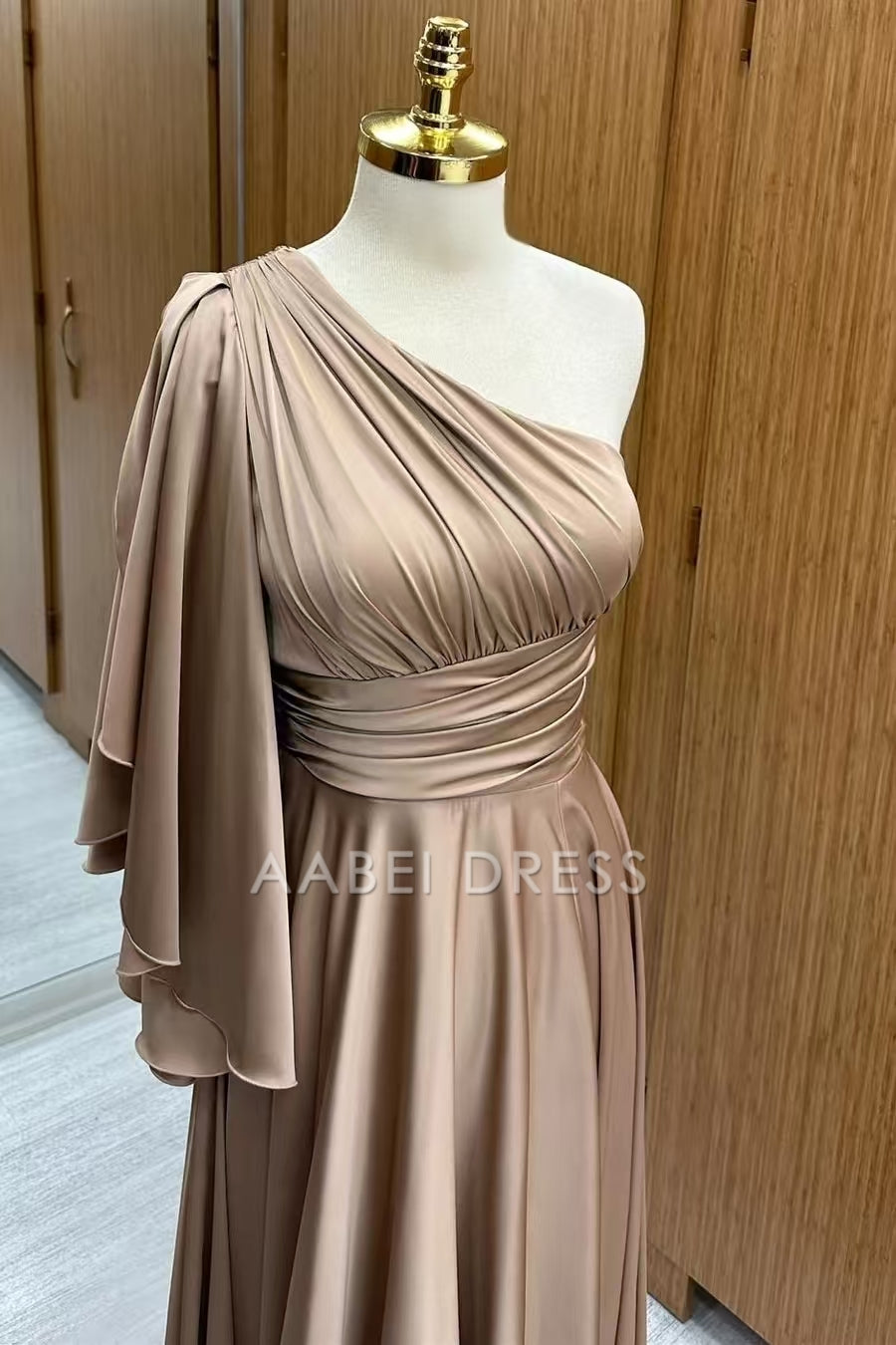 AABEI DRESS High Quality Mother of The Bride Dress A-Line One-Shoulder Flared Sleeve Pleated Long Elegant Dress Formal Dress