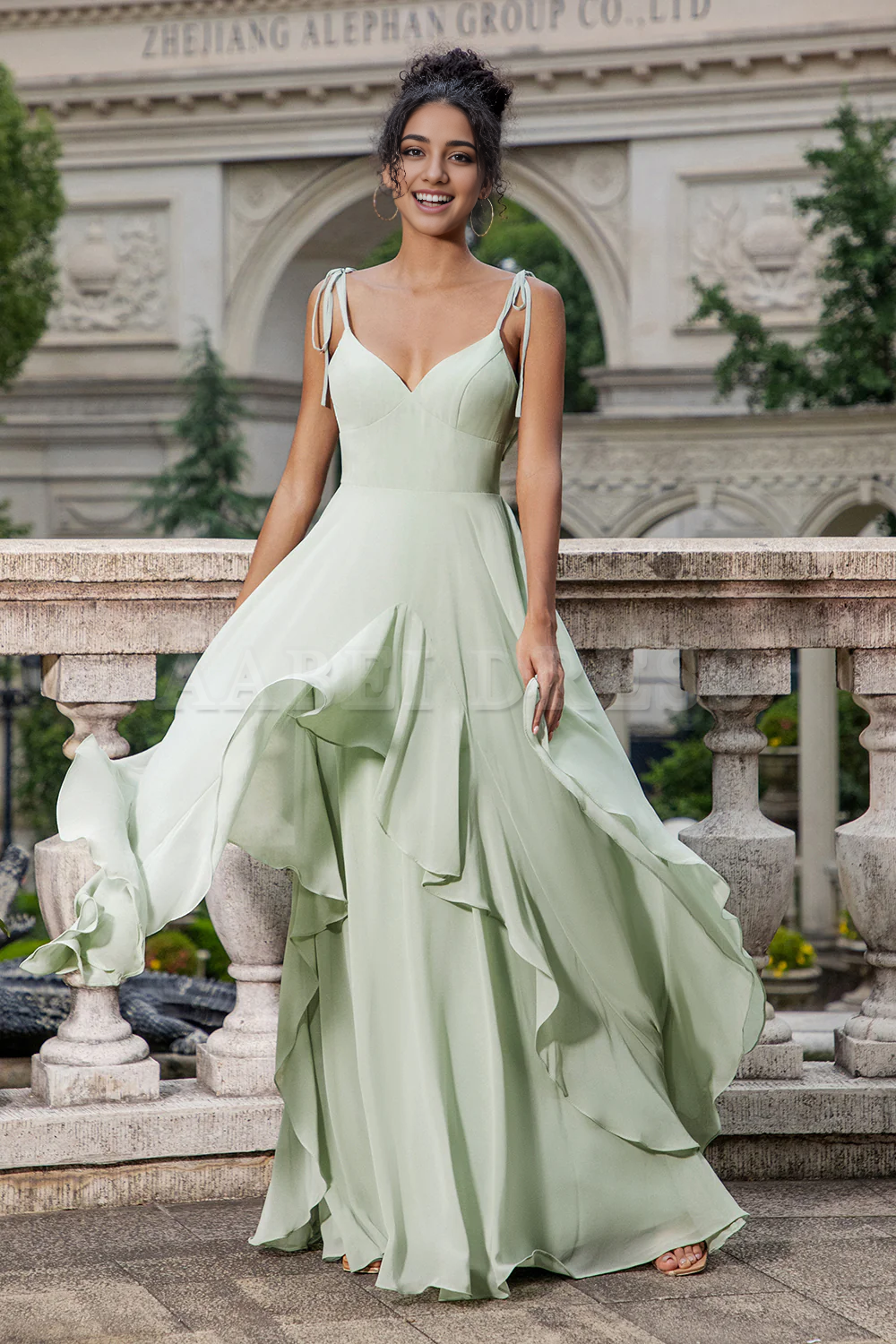 Prom Dress A Line Spaghetti Straps Ruched Chiffon Long Bridesmaid Dress Ruffles Lace up Elegant Simple Formal Wear Dresses