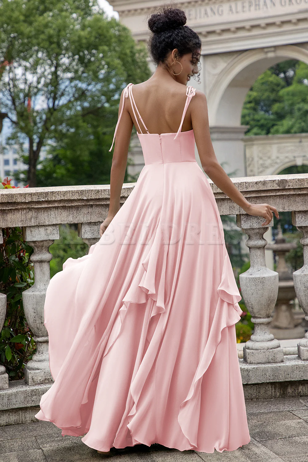 Prom Dress A Line Spaghetti Straps Ruched Chiffon Long Bridesmaid Dress Ruffles Lace up Elegant Simple Formal Wear Dresses