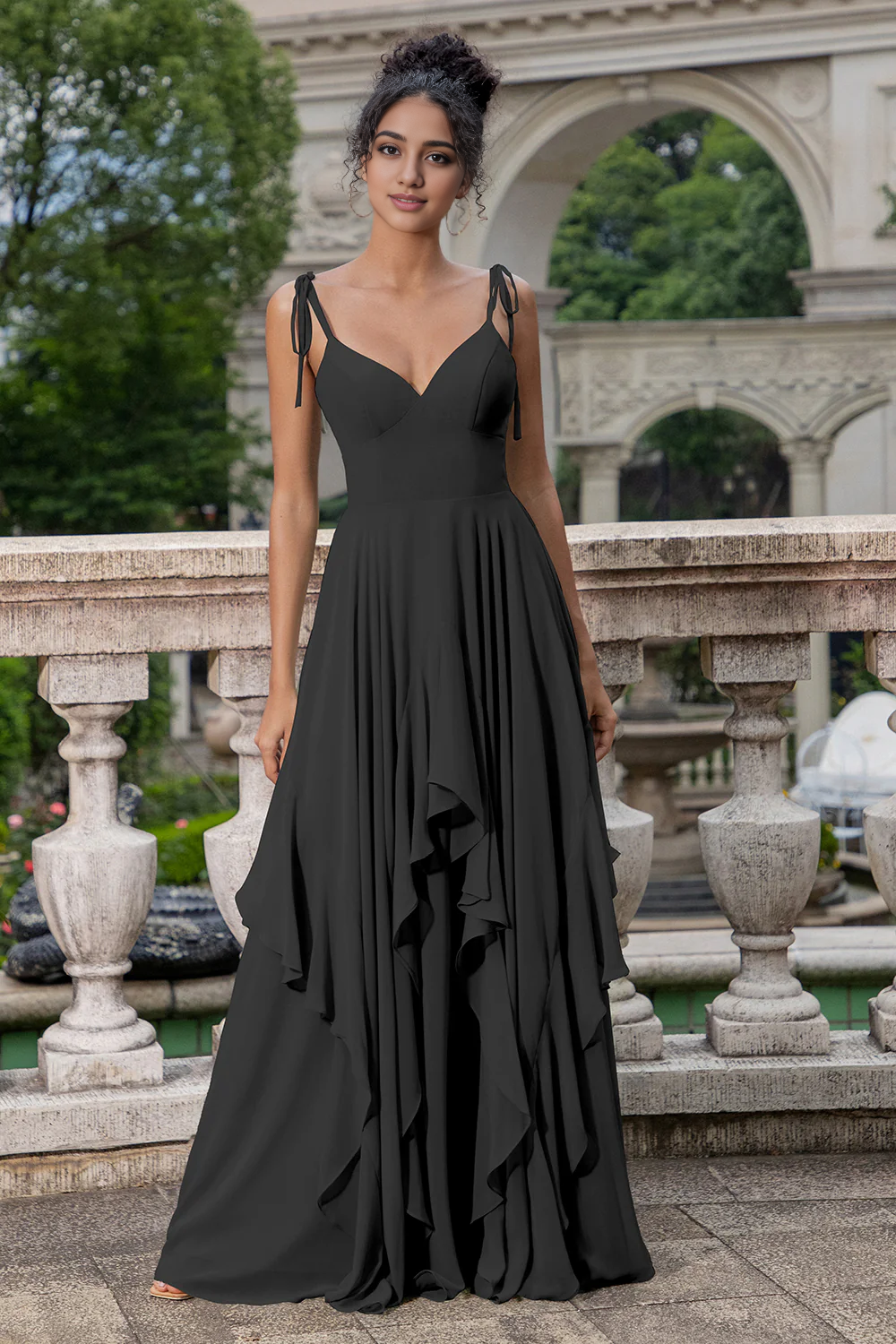 Prom Dress A Line Spaghetti Straps Ruched Chiffon Long Bridesmaid Dress Ruffles Lace up Elegant Simple Formal Wear Dresses