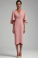 AABEI DRESS Mother Of The Bride Dress V Neck Bodycon Chiffon 1/2 Sleeves Tea-Length Elegant Formal Wear Dresse