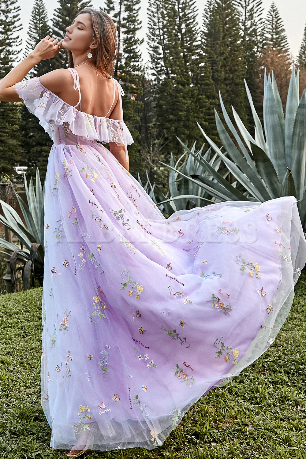 Prom Dress A-Line V-Neck Spaghetti Straps Ruched Side Fork Embroidery Lace Sweet Formal Wear Dresses