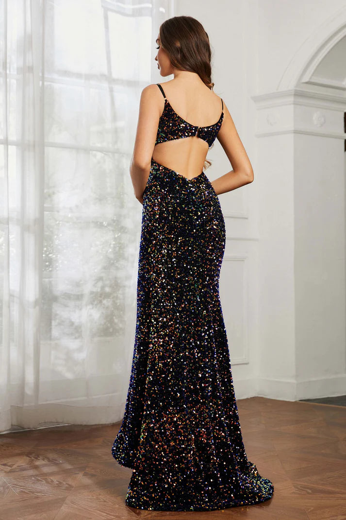 Evening Dress Spaghetti Straps Sweetheart Sequins Mermaid Dress Open Back Sweep Train Sparkle Charming Formal Women's Dresses Wedding Guest Dresses