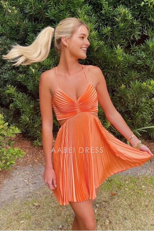AABEI DRESS New Homecoming Dress Charming A Line V-Neck Spaghetti Straps Pleated Backless Party Sexy Short Prom Dresse