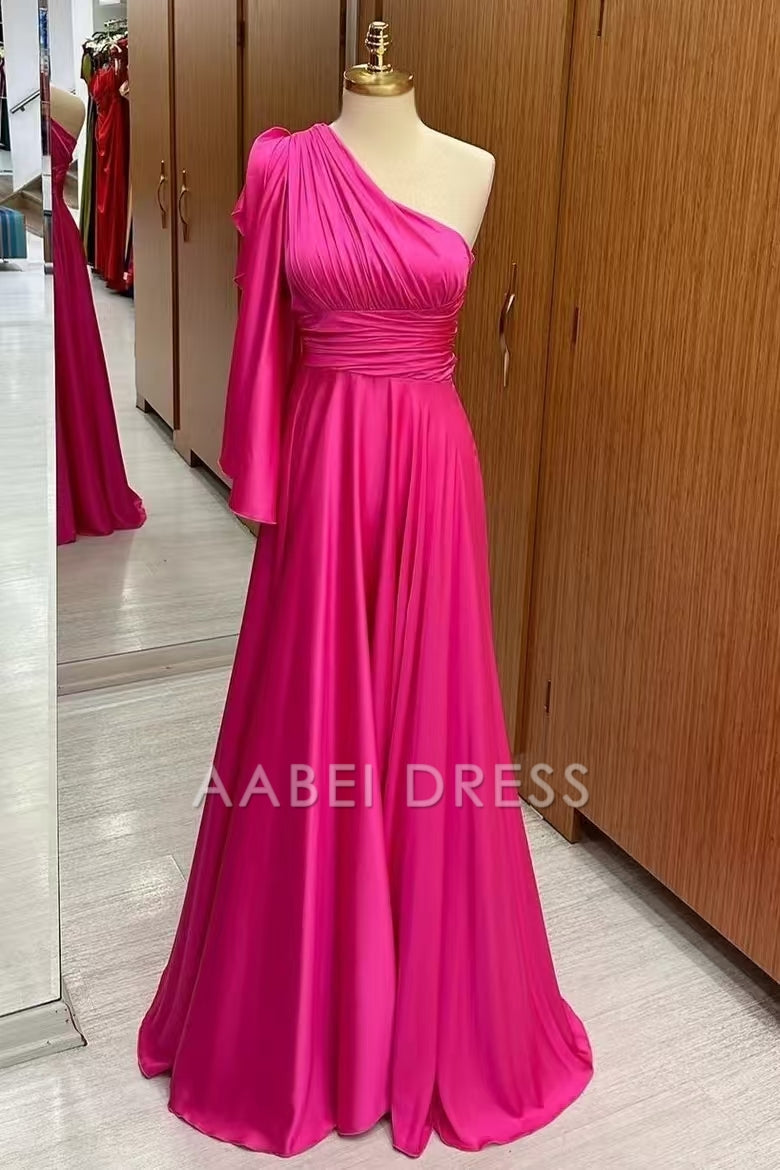 AABEI DRESS High Quality Mother of The Bride Dress A-Line One-Shoulder Flared Sleeve Pleated Long Elegant Dress Formal Dress